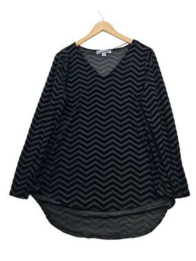Ruff Hewn Womens Velvet Burnout Chevron Tunic Top Large Gray High Low V-Neck